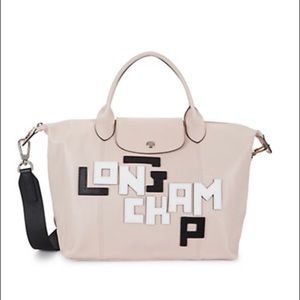 Longchamp Large Pliage Cuir Logo Leather Tote Bag
